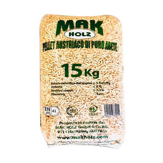 Pellet Mak Holz – 100% Abete, Certificato ENplus A1 – Sacco da 15 kg