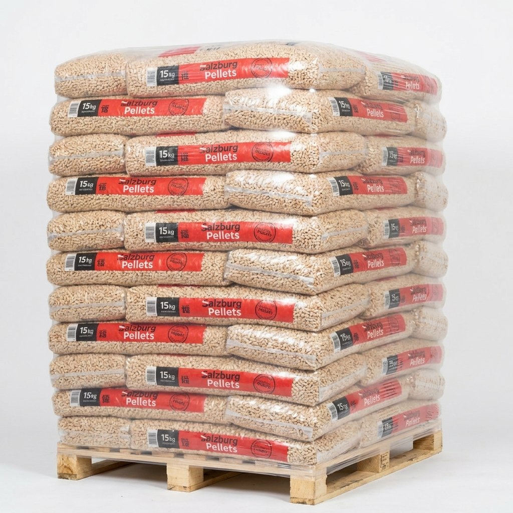 Palette di Pellet Salzburg – Certificato ENplus A1 e DIN Plus – 65 Sacchi da 15 kg